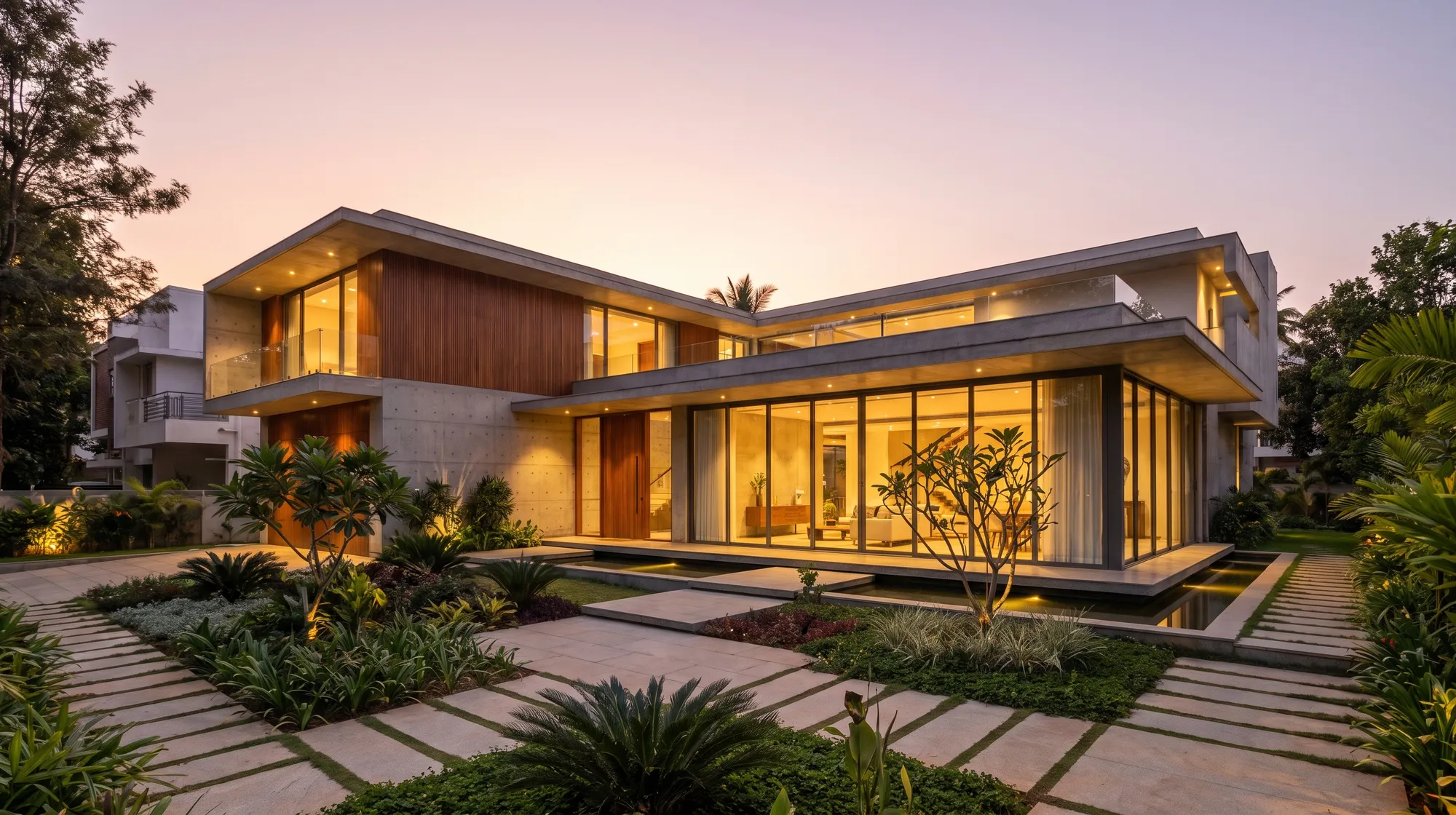 A custom home built by Ciara Homes at dusk